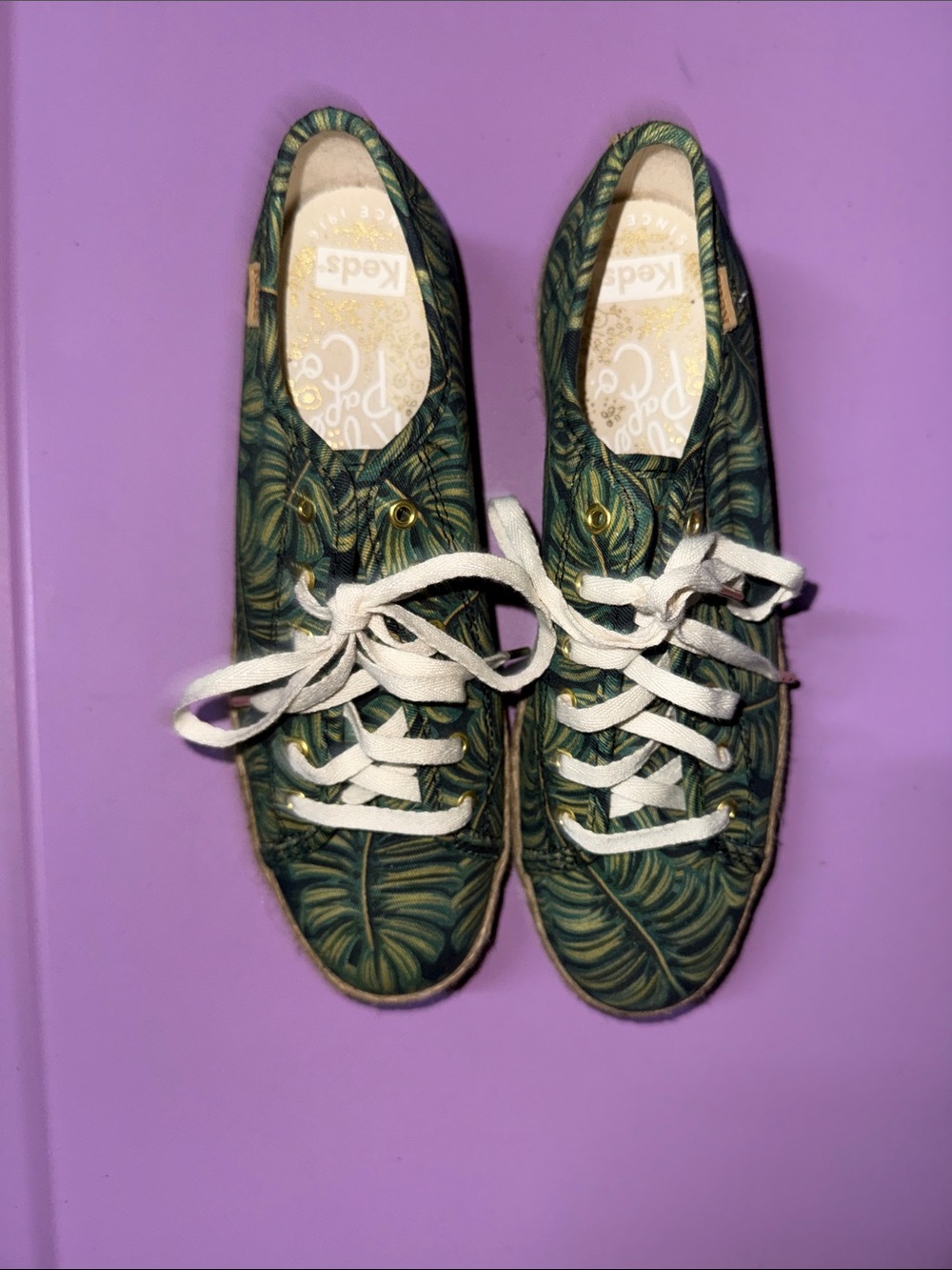 Keds Green Palm-Print Canvas Lace-Up Sneakers